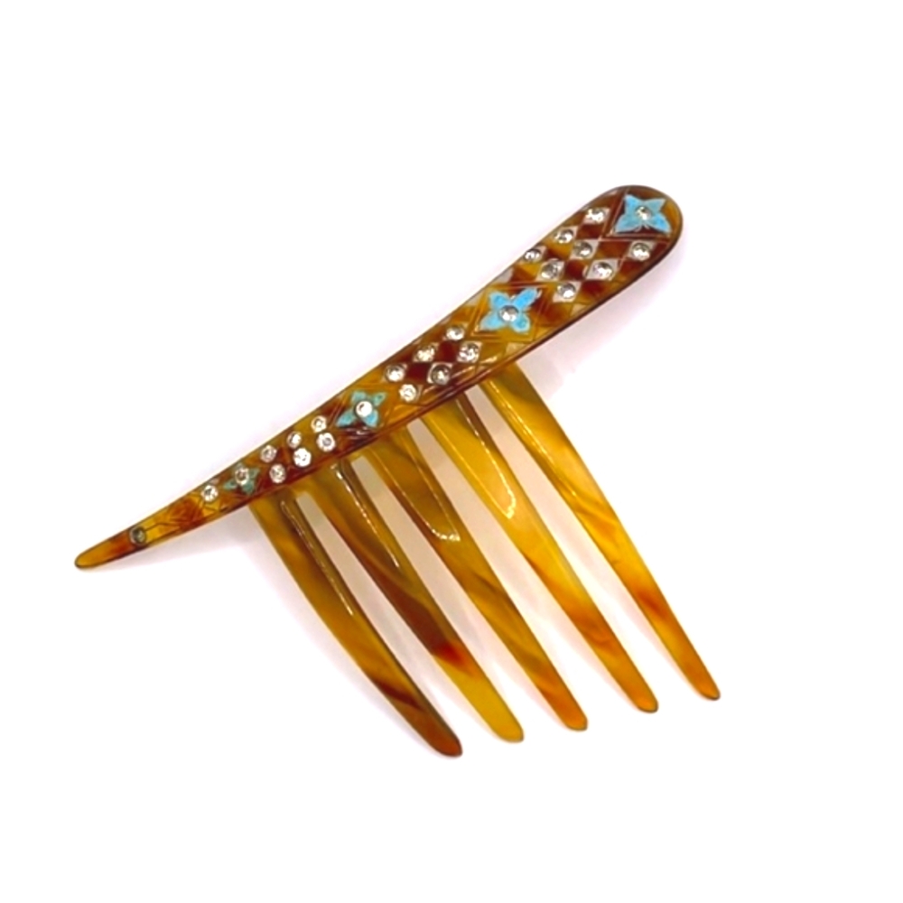 Vintage Tortoiseshell Lucite Hair Comb with Rhinestone Design